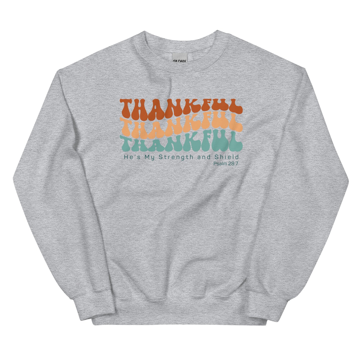 Thankful He's My Strength and Shield | Gilden Crewneck Sweatshirt