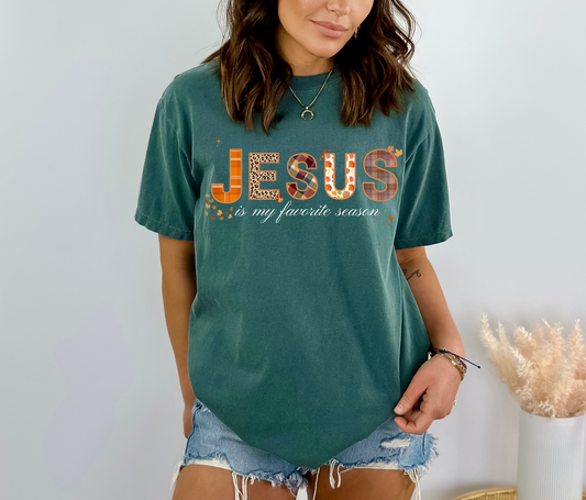 Jesus Is My Favorite Season - Women's Christian T-Shirt | Comfort Colors Faith Tee | Inspirational Jesus-Centered Apparel