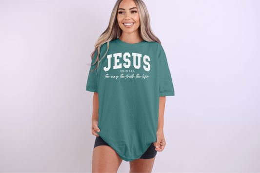 Jesus Is The Way The Truth The Life - Women's Christian T-Shirt | Comfort Colors Faith Tee | John 14:6 Inspirational Exclusive Gospel Apparel