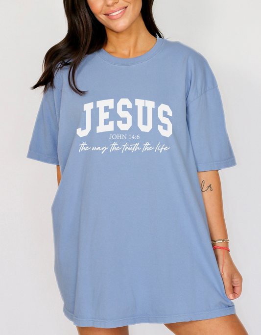 Jesus Is The Way The Truth The Life - Women's Christian T-Shirt | Comfort Colors Faith Tee | John 14:6 Inspirational Exclusive Gospel Apparel