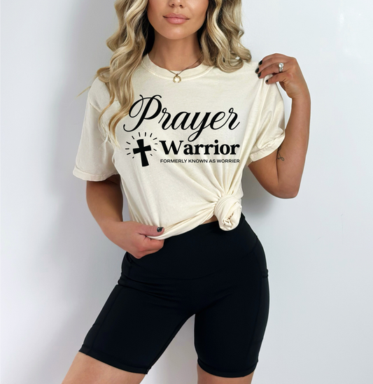 Prayer Warrior, Formerly Known as Worrier - Women's Christian T-Shirt | Comfort Colors Faith Tee | Inspirational Transformation Apparel