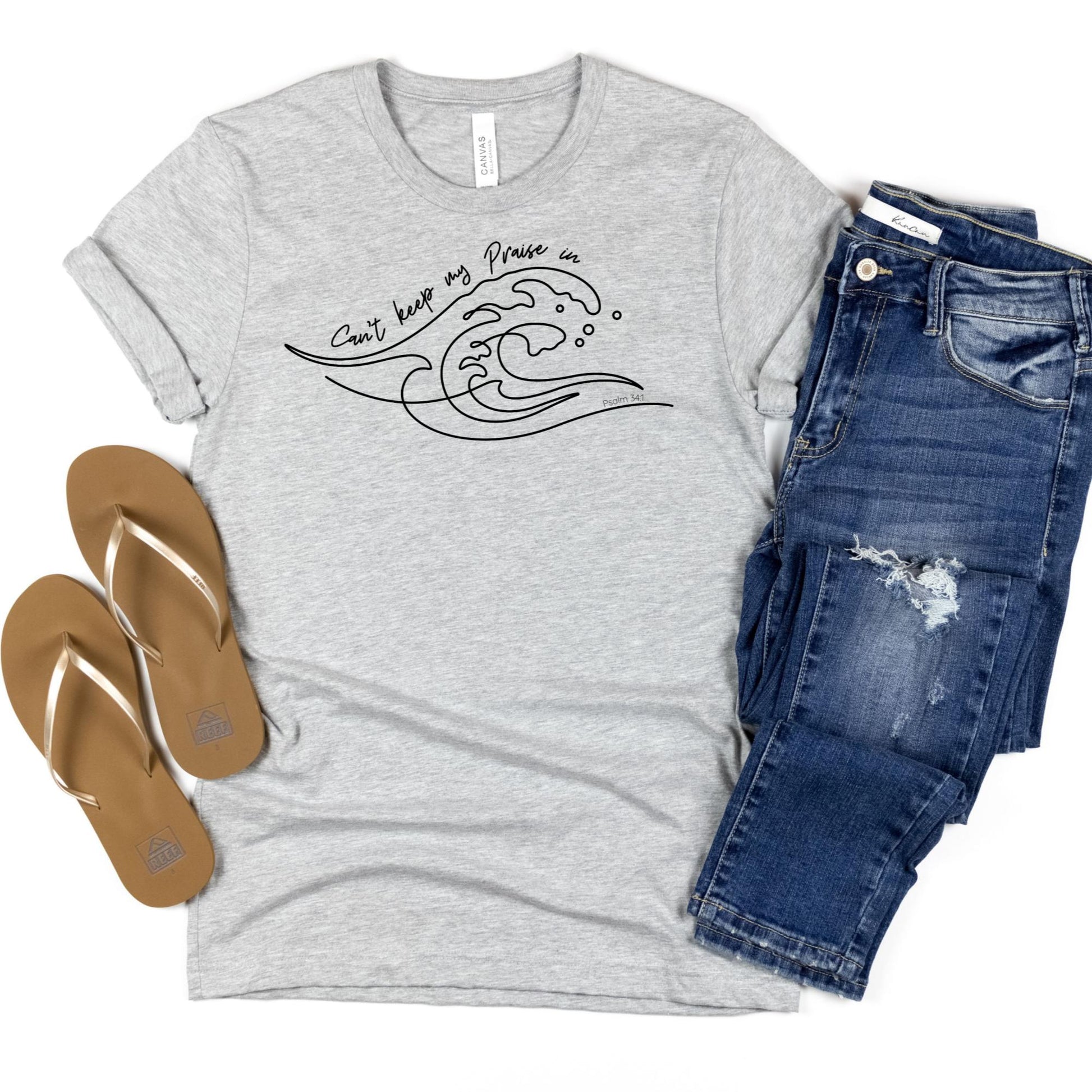 Athletic Grey Can't keep my Praise in Christian Women's T-Shirt  {Psalm 34:1}