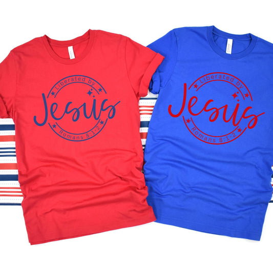Liberated By Jesus Christian Women's T-Shirt {Romans 8:1-2}