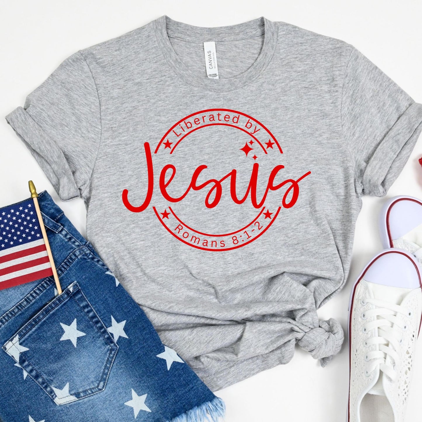 Liberated By Jesus Christian Women's T-Shirt {Romans 8:1-2}