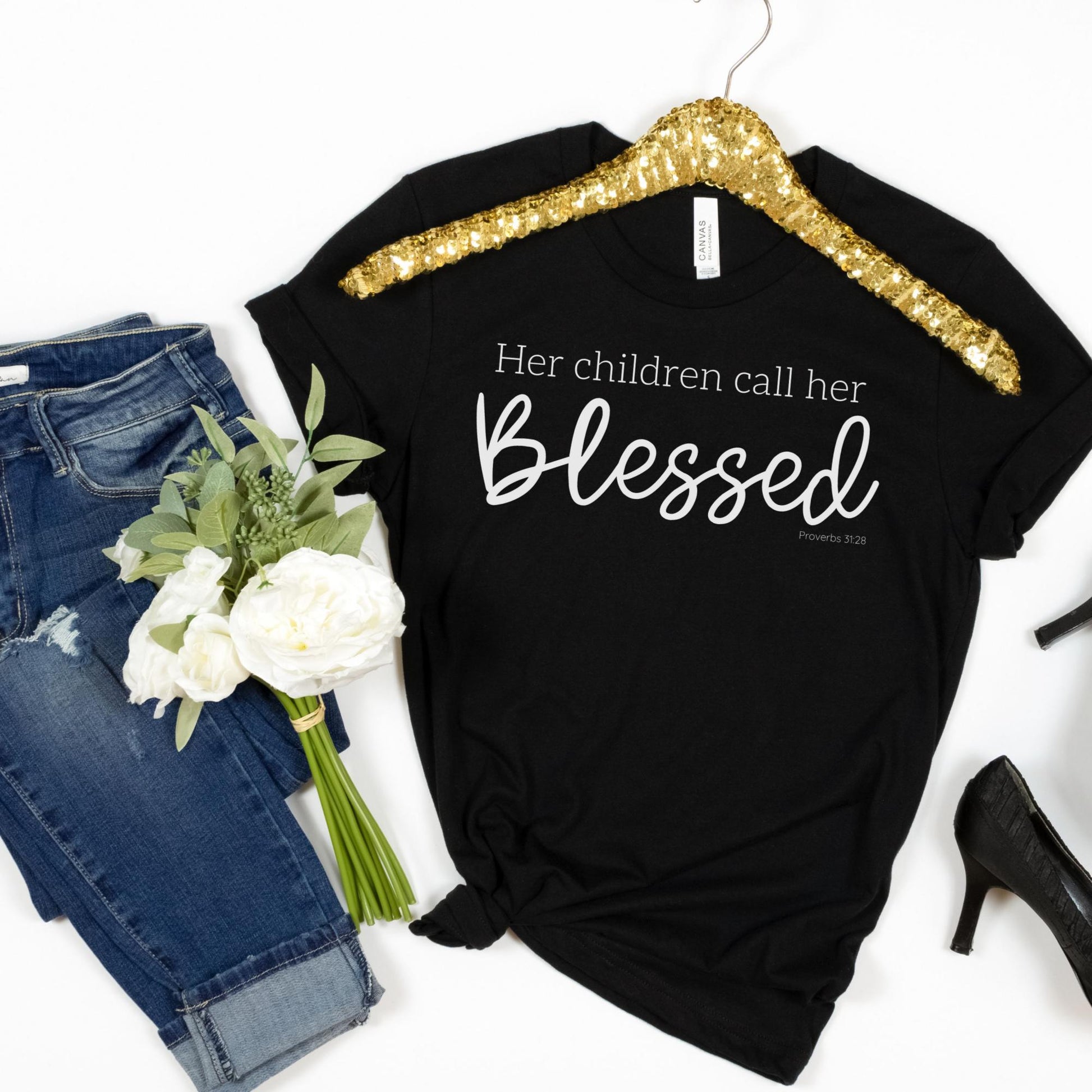 Black Her Children Call Her Blessed Christian Women's T-Shirt {Proverbs 31:28}