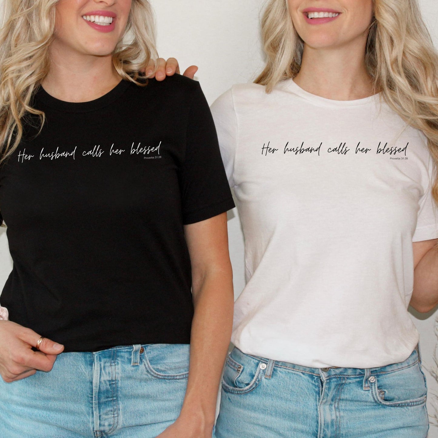 Black Her Husband Calls Her Blessed Christian Women's T-Shirt { Proverbs 31:28}