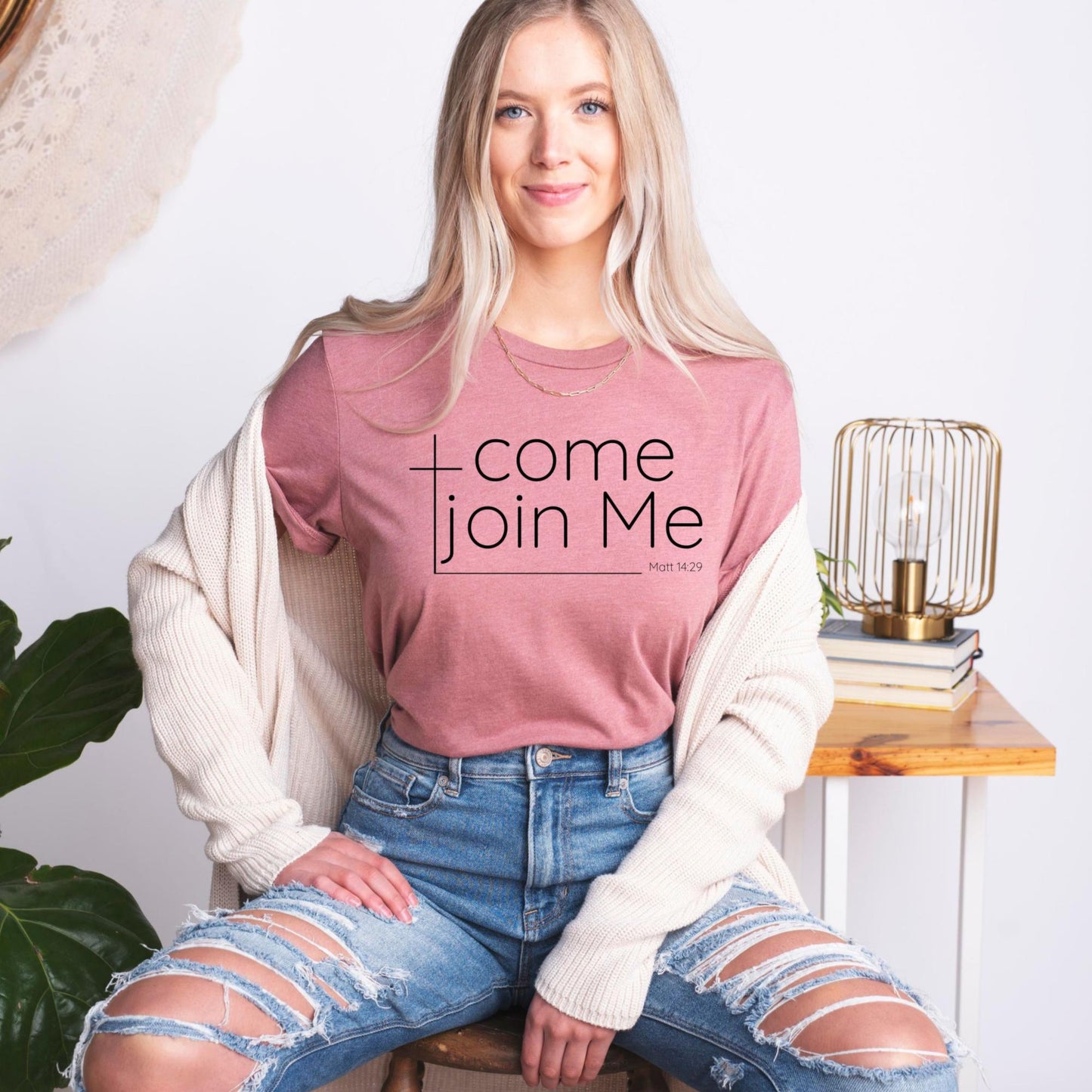 Come Join Me Women's Christian T-Shirt {Matthew 14:29}