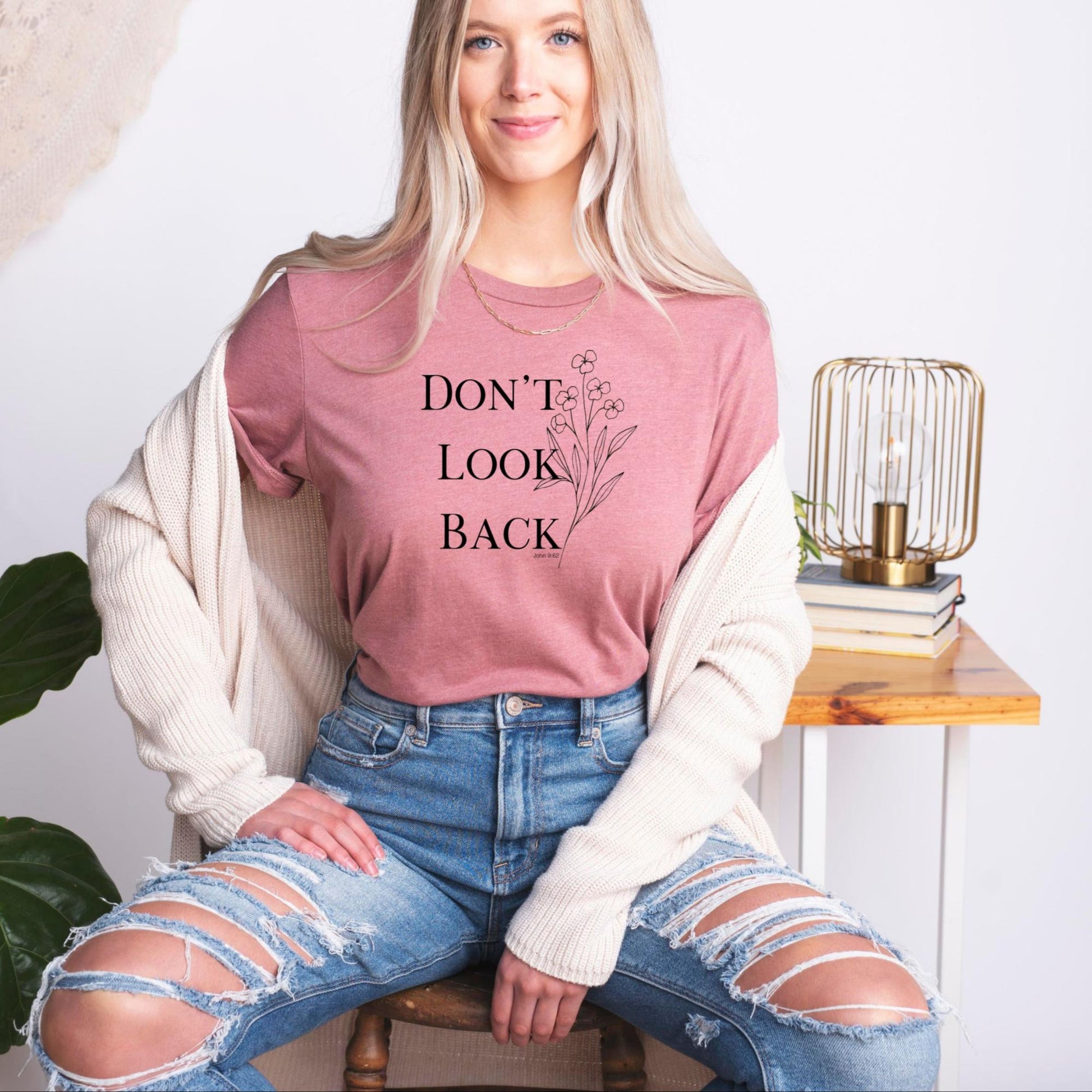 Mauve Don't Look Back Women's Christian T-Shirt John 9:62